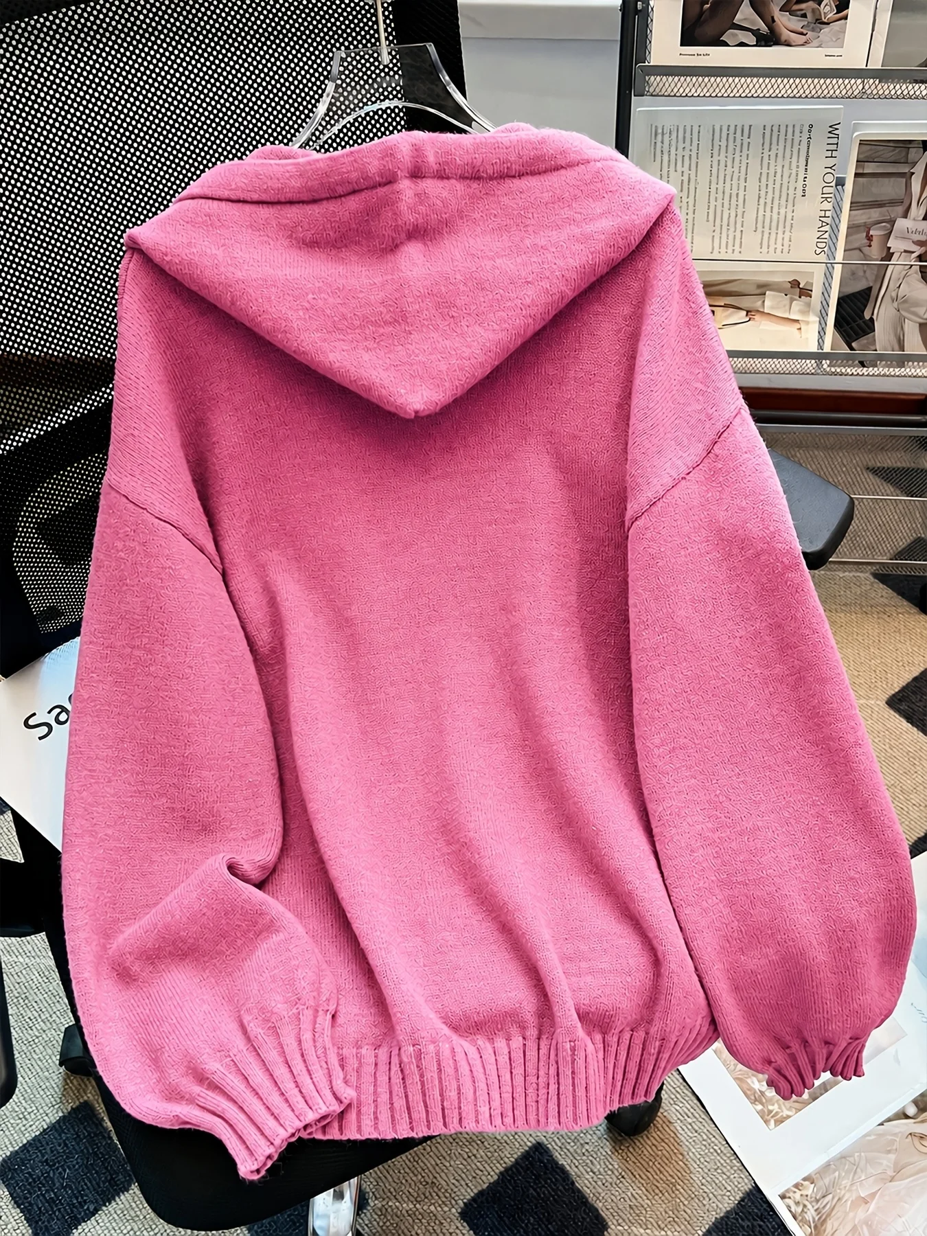 Women's Korean‑Style Loose Casual Hooded Knit Sweater, Autumn‑Winter Solid‑Color Simple Versatile Drop‑Shoulder Lantern‑Sleeve H