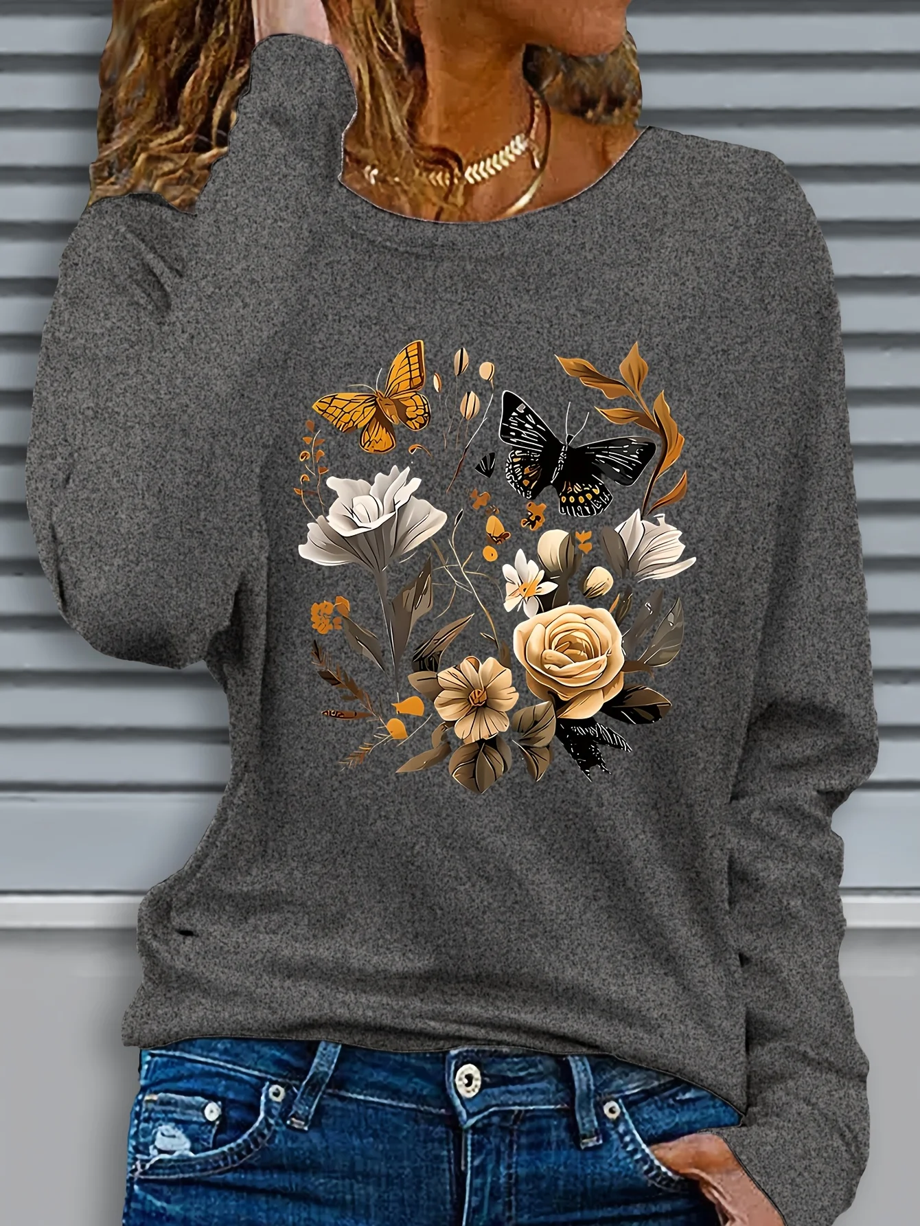 Floral Pattern Printed Long-Sleeve T-Shirt for Autumn And Winter 74498