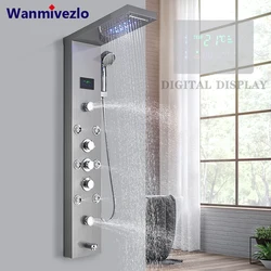 Led Licht Badkamer Douche Kraan Set Led Regendouche Paneel Systeem Badkuip Water Mixer Massage Spa Temperatuur Scherm