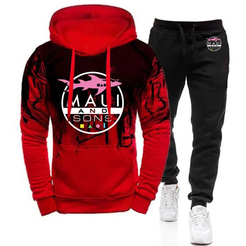 Maui And Sons Shark مخصص كلاسيكي من القطن المتدرج اللون العلامة التجارية العصرية هوديس + الرباط السراويل الطويلة الدعاوى