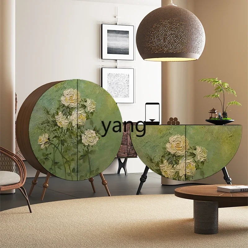 XYY dark green flower new Chinese round entrance cabinet solid wood bedside special-shaped cabinet free customization