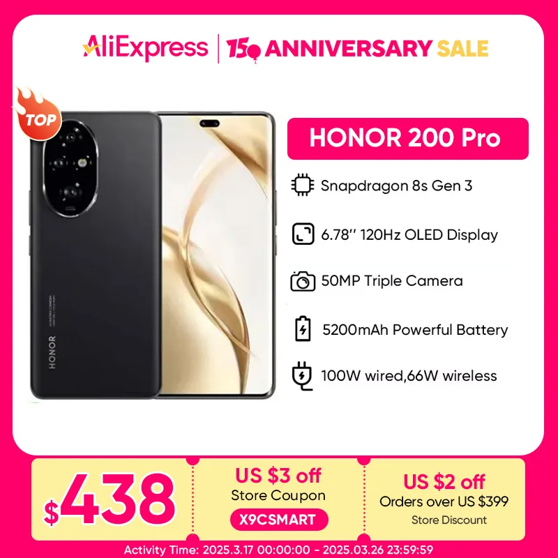 2024 Version mondiale HONOR 200 Pro Snapdragon 8s Gen 3 5G Smartphone 6.78 ''120Hz AMOLED Support d'affichage HONOR 100W SuperCharge