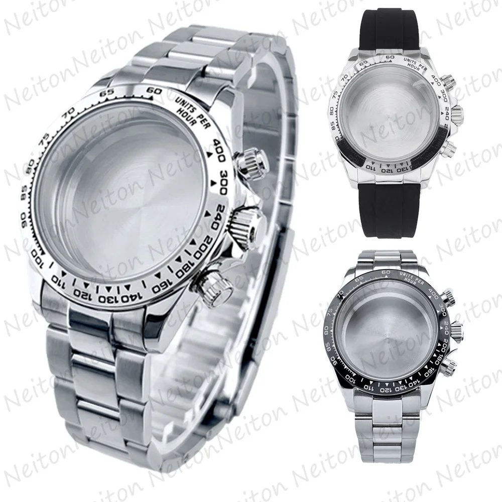 NEITON VK63 39mm Watch Case Silver/Gold With Strap Solid Stainless Steel For VK63 Watches Automatic Movement Accessory Parts