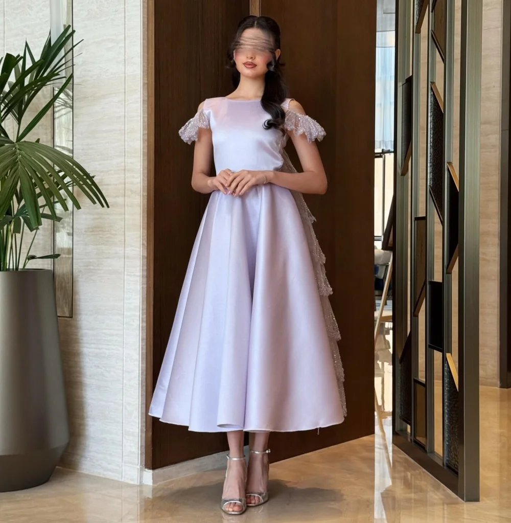 

Customized Homecoming Dresses Formal Evening Gowns Glitter O-Neck Midi Dresses Elegant Wedding Party Dress High Quality