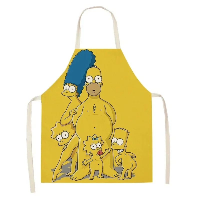 The Simpsons Linen Apron Fashion Creative Parent-child Anti-fouling and Oil-proof Apron Cute Cartoon Adult Children Cooking Bibs