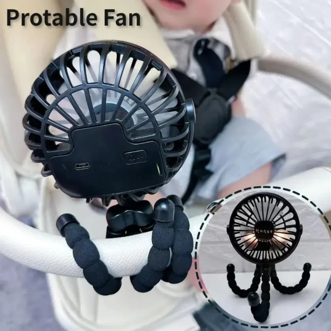 USB  Handheld Folding Fan,Outdoor Baby Stroller Handheld Fan, Summer Mute Small Multifunctional Octopus Mini Fan