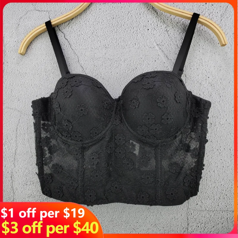 

Lace Patchwork Sexy Women Tube Tops Cropped 2023 Sexy Summer Floral Print V-neck Sleeveless Strap Camis Tank Vest New Crop Top