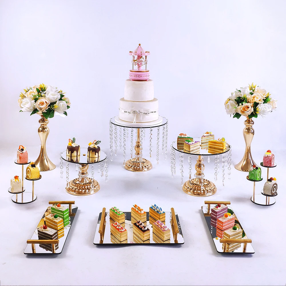 Gold  6- 13pcs  acrylic Metal crystal Cake Stand Set Display Wedding Birthday Party Dessert  Cupcake Plate Rack