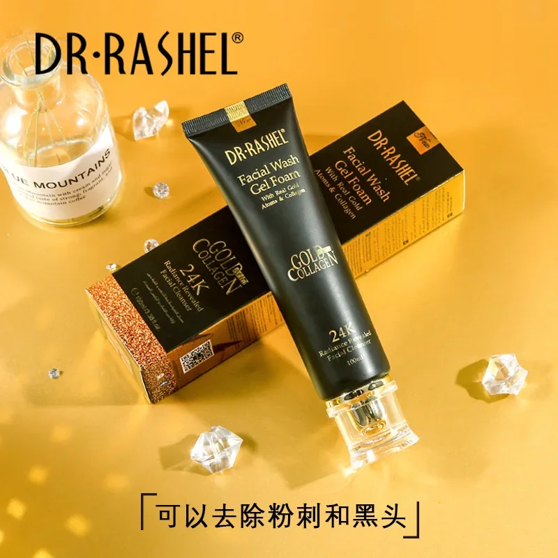 DR.RASHEL 24K Gold Atoms Collagen Whitening Facial Wash Gel Foam Cleanser Moisturizing Improve Fine Lines Dull Skin Brighten