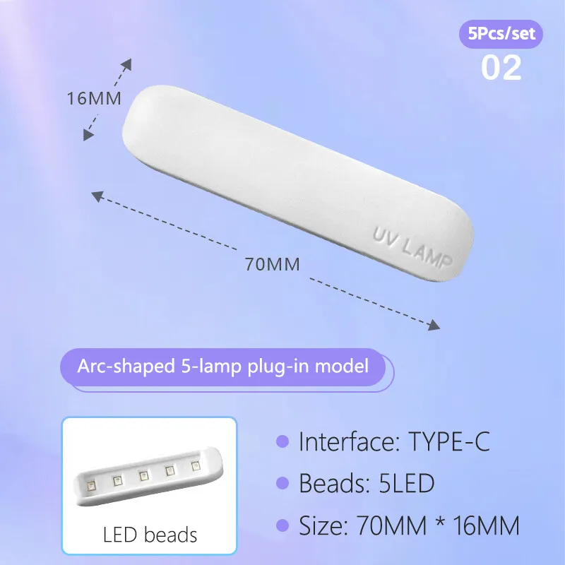 5 pçs profissional uv lâmpada do prego máquina de terapia de luz portátil interface usb secador de unhas uso doméstico manicure pedicure salão ferramenta