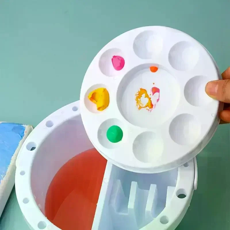 

Многофункциональное ведро-мыльница 3-в-1 с крышкой-палитрой, держателем для кистей, для художественных кистей, акварели и масляной живописи, инструменты для чистки, лоток-поддон для кистей