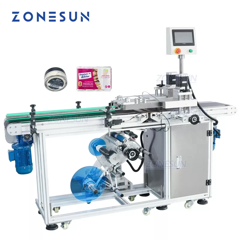 ZONESUN ZS-TB125 Automatic Container Box Cosmetic Jar Bottles Bottom Surface Labeling Machine For Flat