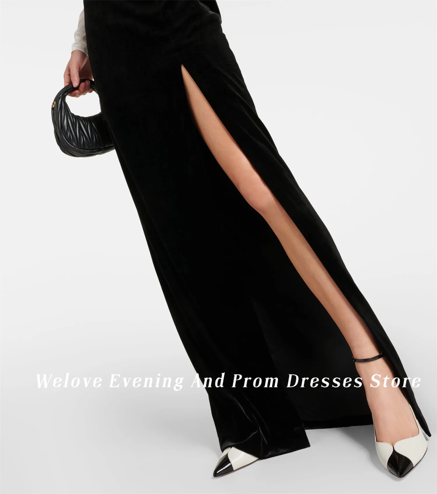 Welove V Neck Women Party Evening Dress with Side High Slit Pleated Floor Length Mermaid Party Gowns