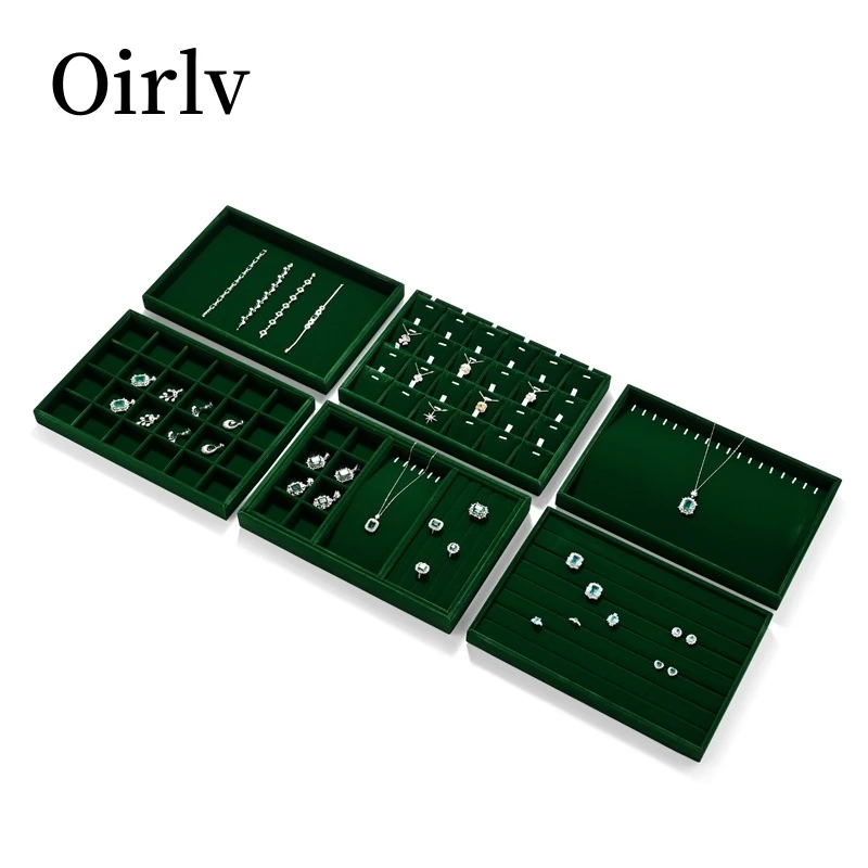 Oirlv Green Jewelry Display Tray Large Stackable Jewelry Trays Organizer Green Velvet Multi Functional Jewelry Tray Organizer