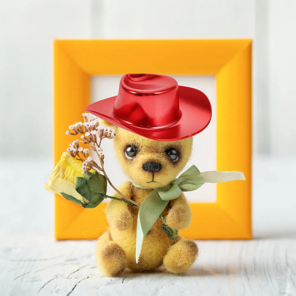 12 Mini Sombreros Vaqueros con Purpurina Rojos de Plástico, Mini Sombreros del Oeste para Fiestas, Manualidades, Llaveros, Decoraciones para Cupcakes, Sombrero Rojo para Fiestas