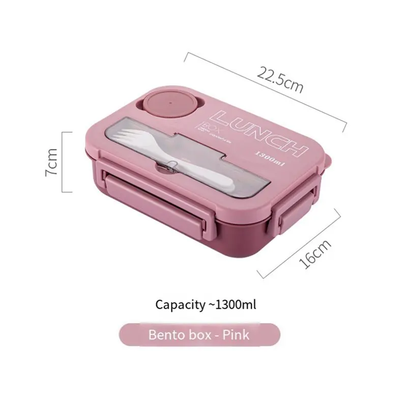 AB33-2X Portable With Grid Division Lunch Box Office Bento Box With Fork And Spoon Microwave Food Storage Container B