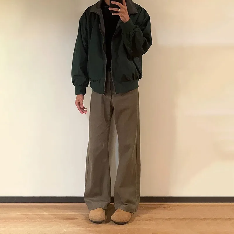 men high waist wide leg casual trousers loose straight long pants