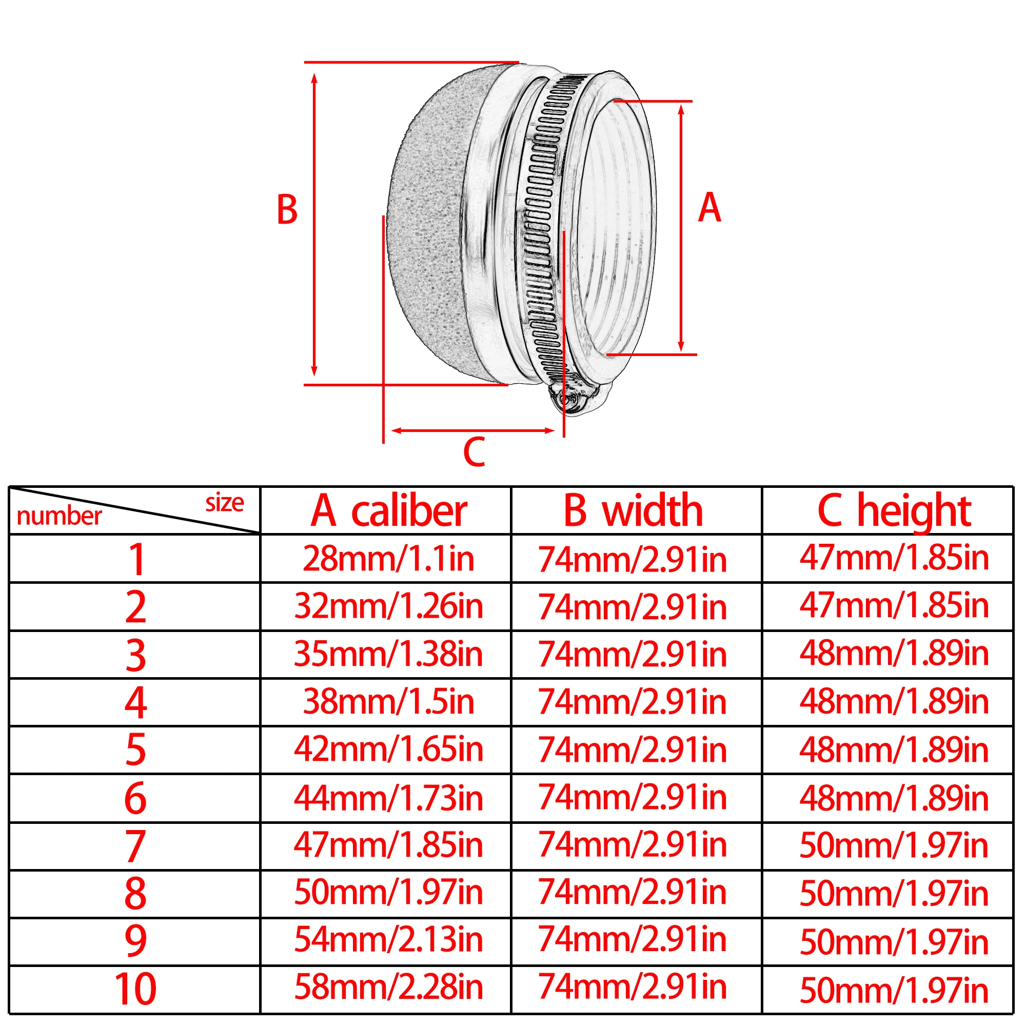 دراجة نارية 28 32 35 38 42 45 50 54 58 مللي متر مستقيم رغوة الهواء إسفنجة مرشحة نظافة موتو سكوتر موتوكروس الترابية دراجة اكسسوارات #6