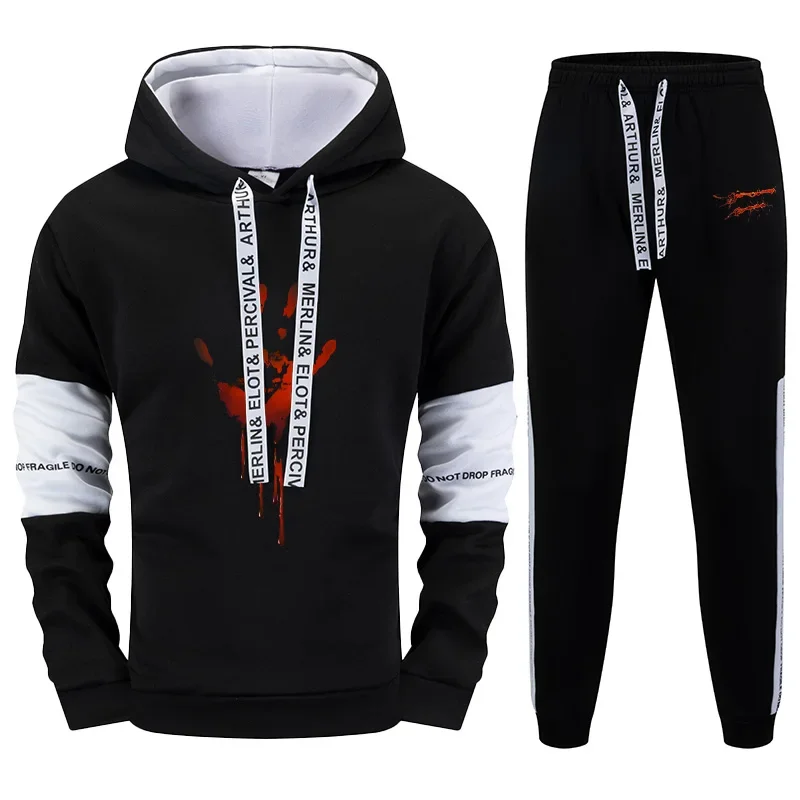 

Funny Pattern Bloody Handprint Men's Hoodies Sweatpants 2 Piece Set Autumn Daily Casual Sporty Outfit Urban Fashion Sportswear