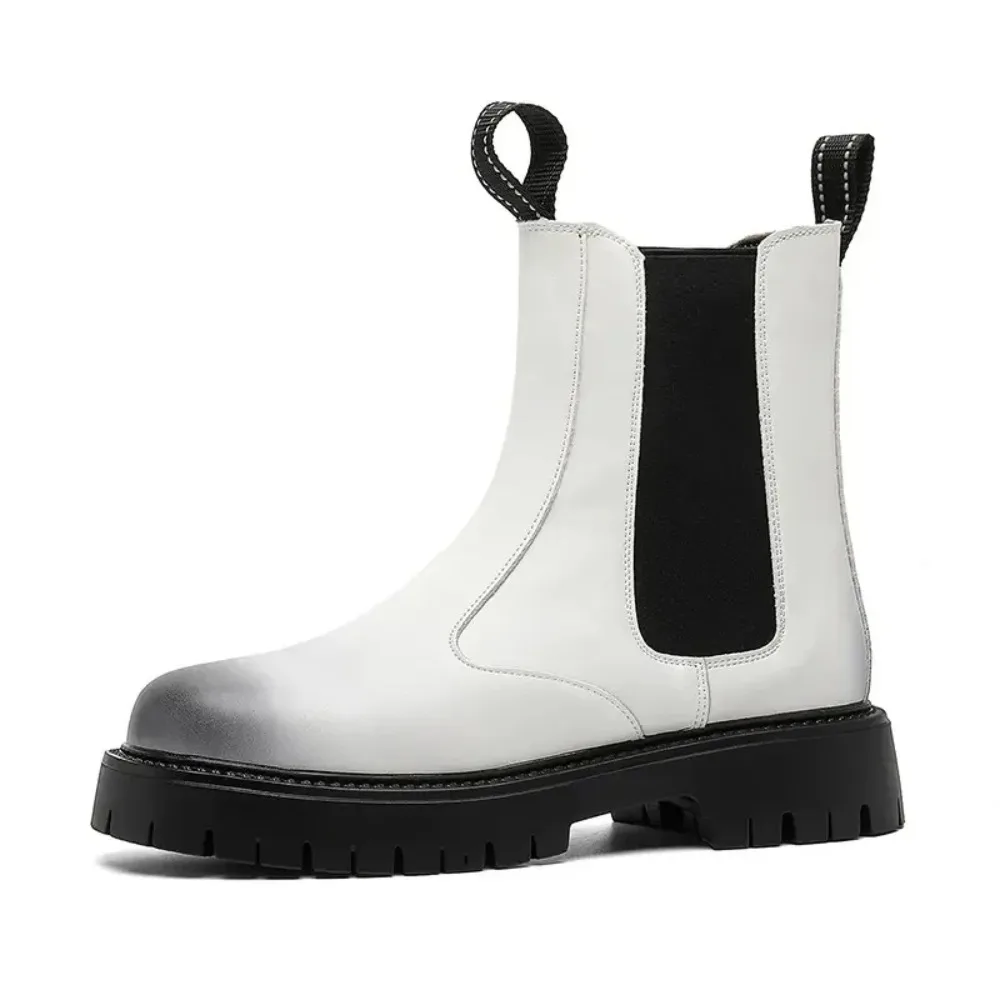 

Men Autumn Winter Solid-Color Elastic Casual Mid-Top Boot Comfortable Anti -Slip Motorcycle Boot Fashionable And Warm Flat Boots