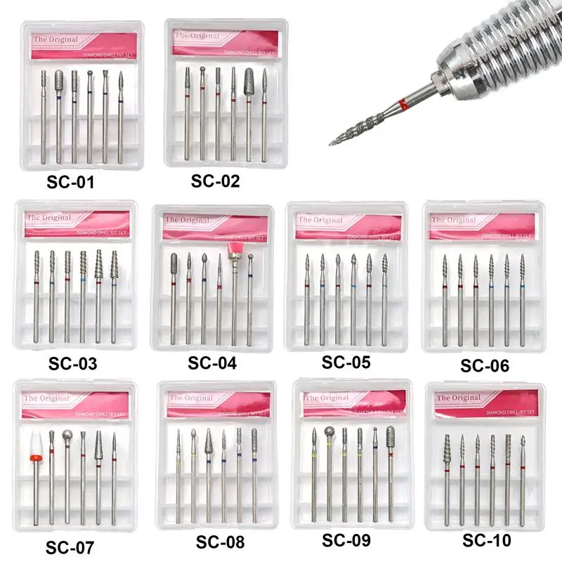 6 Teile/satz Nagel Kegel Spitze Diamant Bohrer Bits Elektrische Häutchen Rotary Maniküre Nagel Bohrer Bits Pediküre Schleifen Kopf Sander Werkzeuge