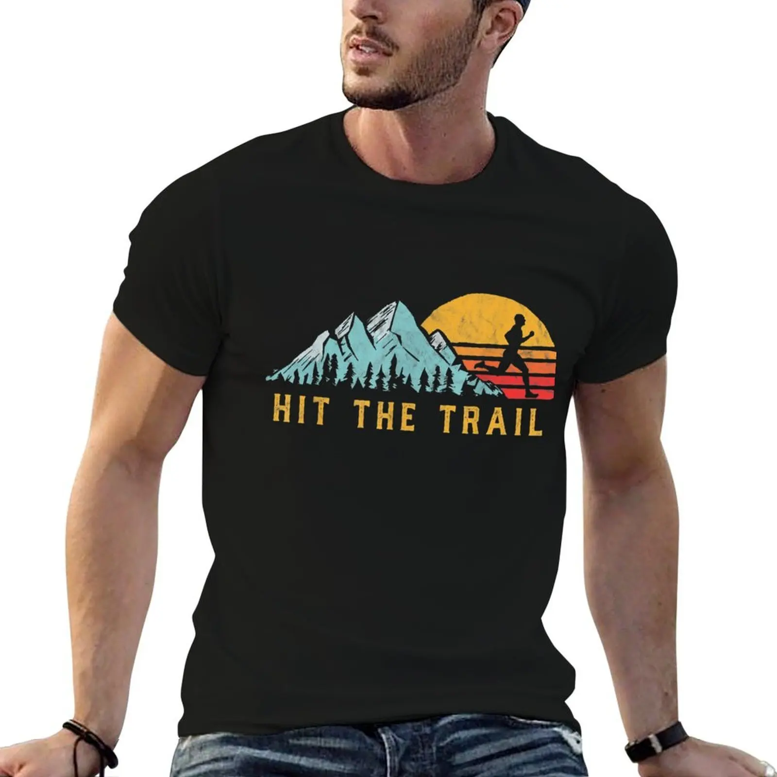 Hit the Trail, Runner - Retro Style Vintage Running T-Shirt Luxury man Aesthetic clothing t shirt men 100℅ cotton