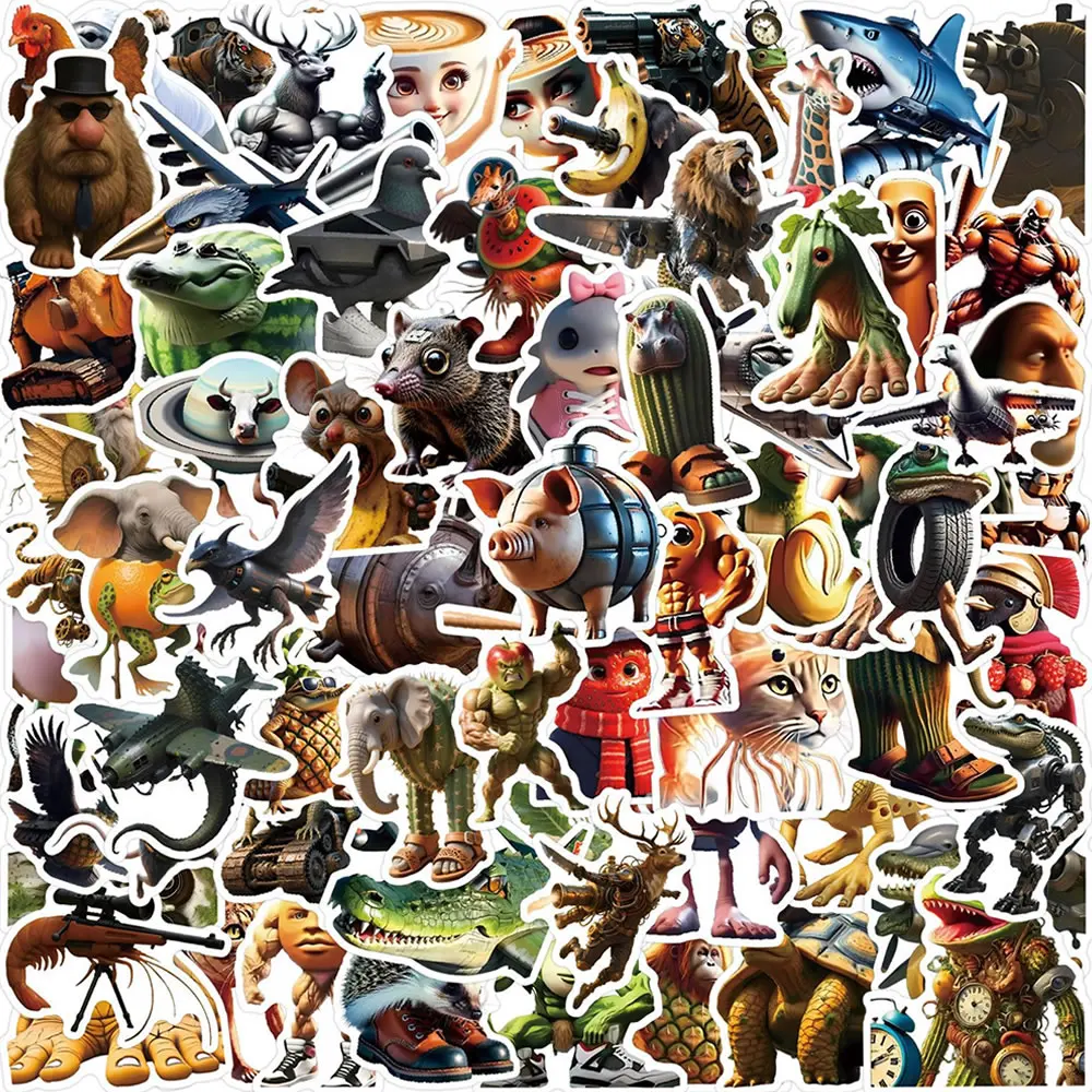 10/100/1000p Abstract Animal Stickers Tung Tung Sahur Italian Brainrot Animals Cartoon Decal DIY Luggage Phone Cup Guitar Decal image 5
