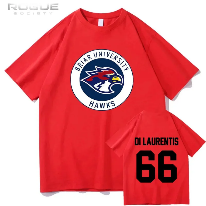 Summer American Campus Ice Hockey Hawks Print Oversized Tshirt Men Streetwear Casual Cotton Short Sleeve Tees High Street Y2k
