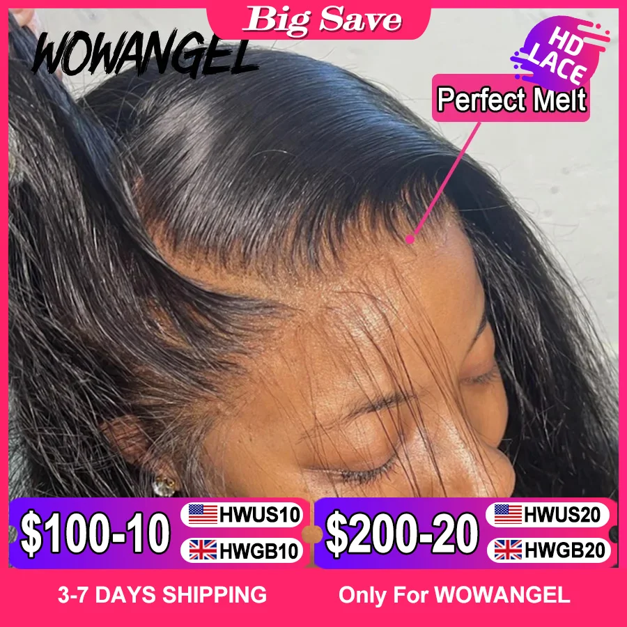 

WOWANGEL HD Lace Frontal Wigs 13x4 Lace Frontal Human Hair Wig Melt Skins 250% Full Frontal Wigs Silky Straight Wigs For Woman