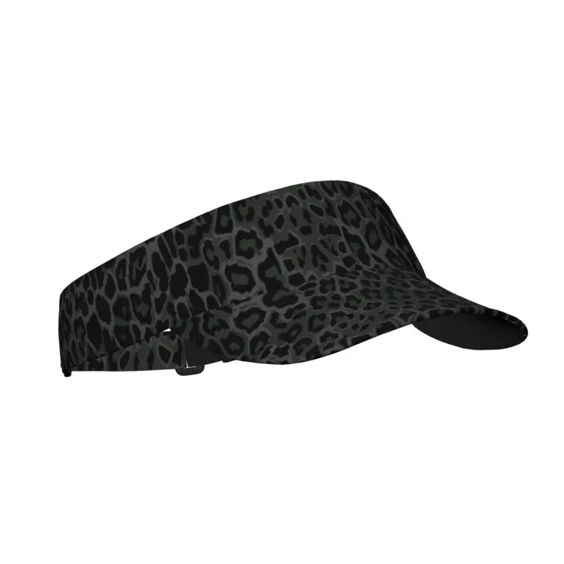 Black Leopard Print Sports Sun Visor Hats Men Women Lightweight Packable Cooling Empty Top Visor Hat for Running Tennis Golf