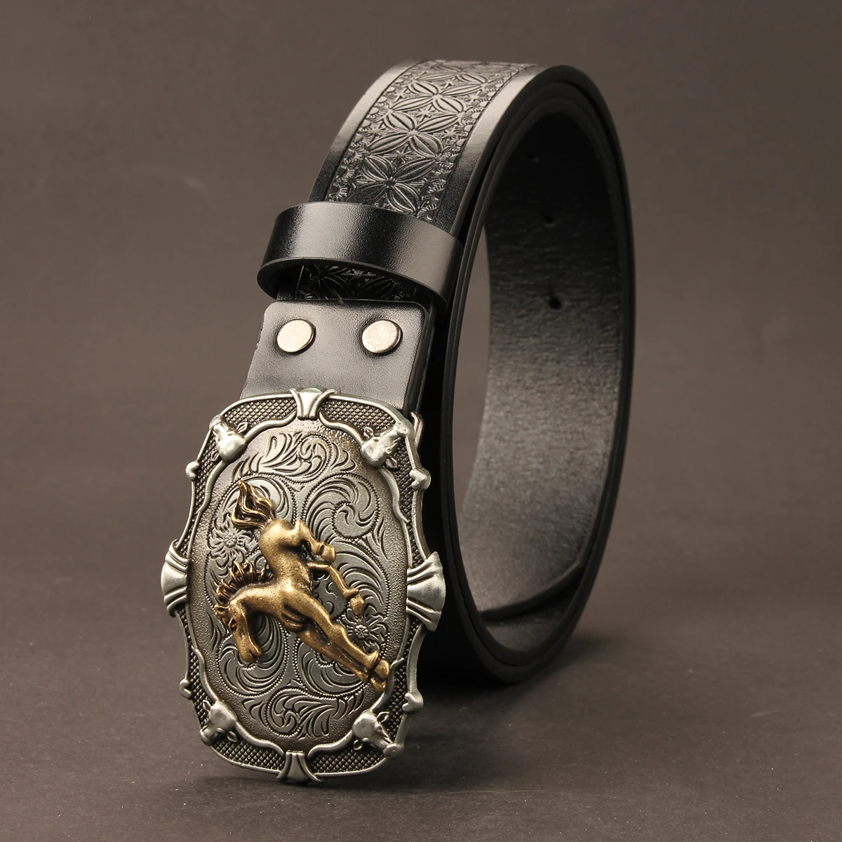 Western Cowboy Style Vintage Casual Belt - Horse Carved Buckle & Bohemian Print, Perfect for Daily Commute & Dating Outfits belt