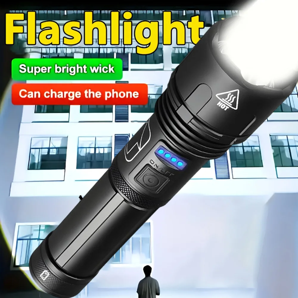 Metal Super Bright Long Range LED Flashlight Tactical Light Rechargeable Light  Zoom Torch Camping Lantern Outdoor Waterproof
