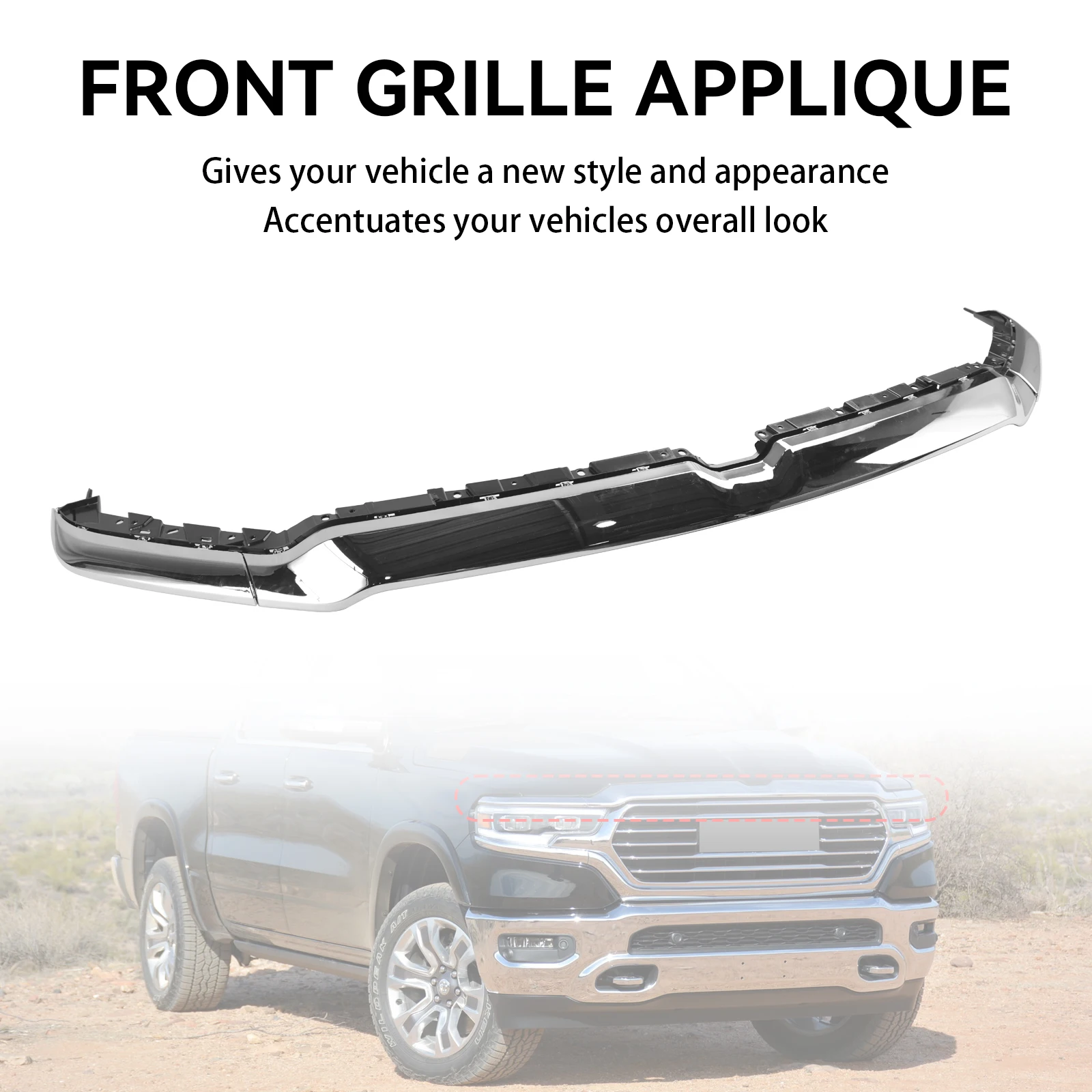 Grill Grille Applique Upper Trim 6BT13SZ0AJ Fit for Dodge Ram 1500 2019-2021