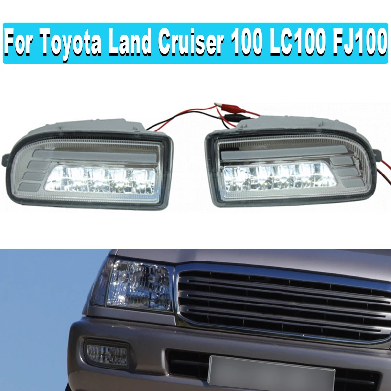 2pcs White/Yellow LED Front Fog Lamp For Toyota Land Cruiser 100 LC100 FJ100 1998 -2007 Daytime Running Light Accessories