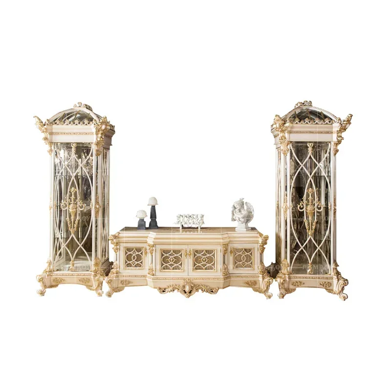 

Luxury Gold-Painted Living Room TV Combine-Unit Floor Cabinet European High-End Furniture