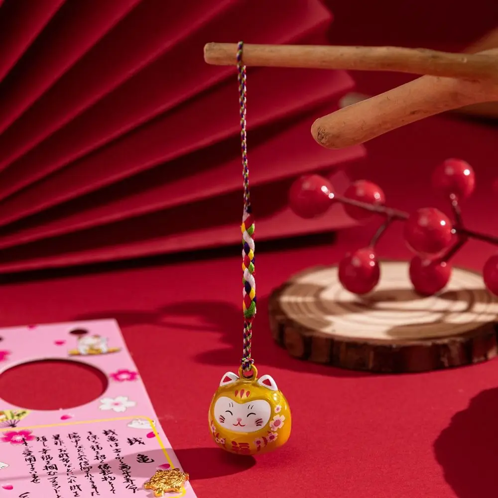 Bring Wealth Cat Bells Pendant Good Luck Creative Gift Lucky Cat Keychain Ornaments Cat Daruma Bells Pendant Key Chain
