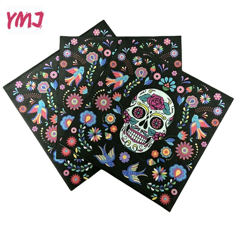 New Halloween Flower Skull Party Paper Napkins Colorful Napkins Party Decoration Paper Placemats Cheap 2-Ply 20pcs/Pac 33*33cm