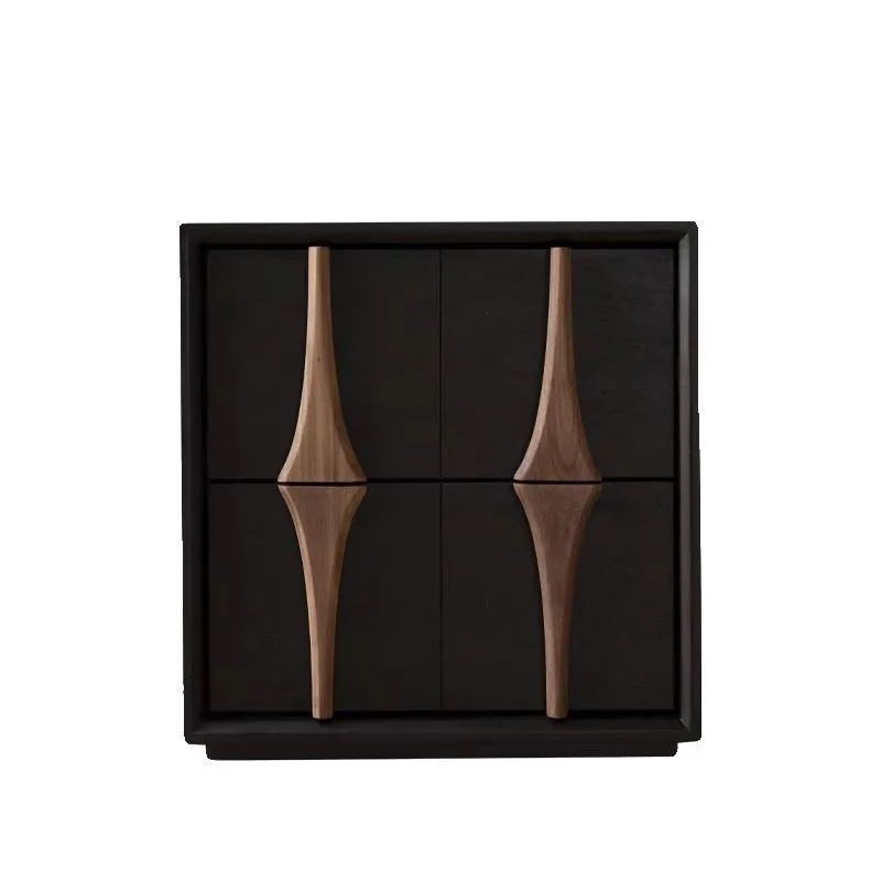 

Прикроватная тумбочка из цельного дерева ветра, простая черная прикроватная тумбочка для спальни, дизайнерская французская кровать и ваби для завтрака говорит низкое хранилище