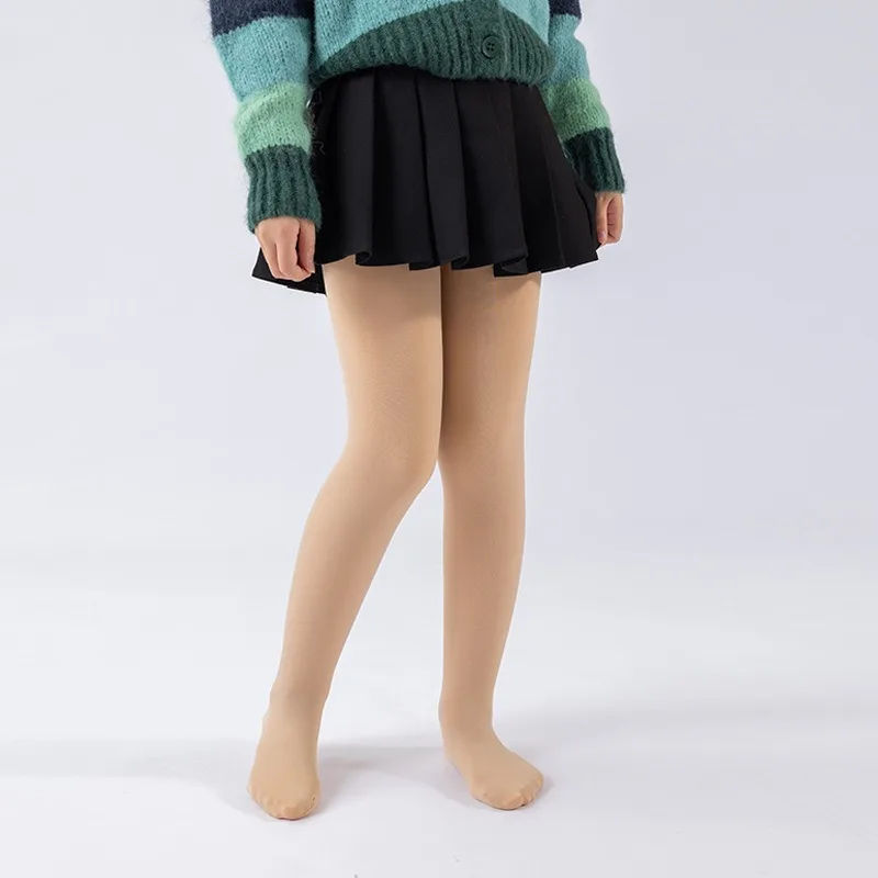 

Утолщенные детские колготки с добавлением бархата, зимние тон кожи, высокоэластичные белые танцевальные носки с защитой от катышков