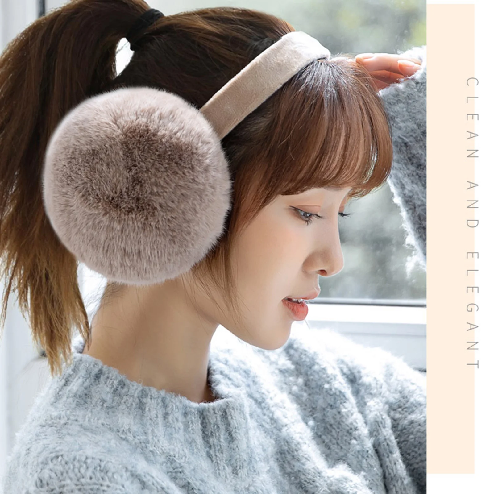 Plush Earmuff for Girls Women with Hign-Quality Aritificial Hair for Outdoor Activities Hiking Shopping