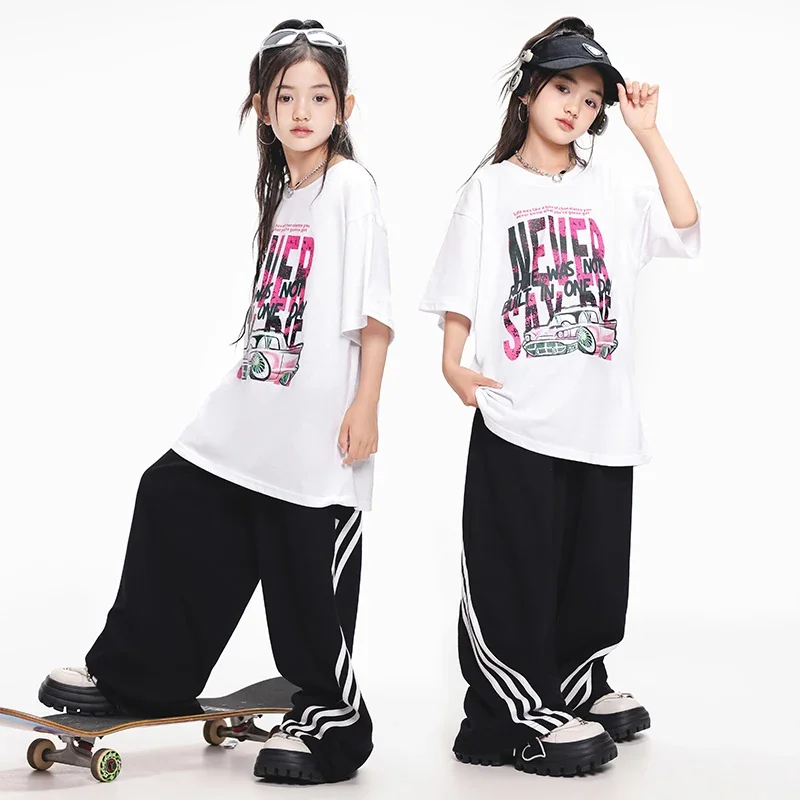 

Kids Show Hip Hop Clothing Oversize Graffiti TShirt Casual Cargo Baggy Pants for Girl Boy Jazz Dance Costume Streetwear Clothes