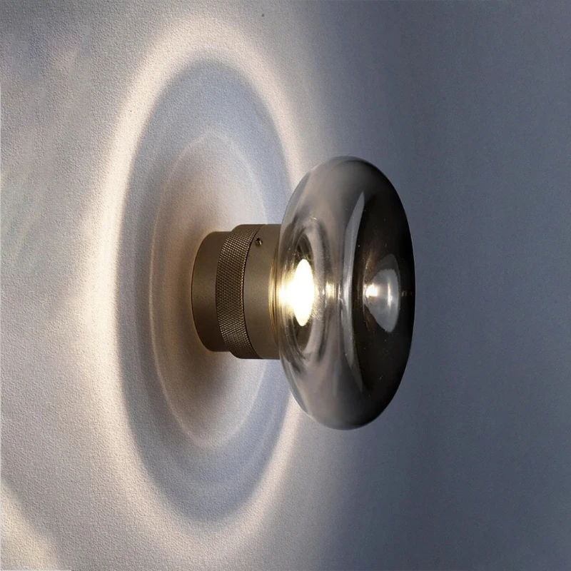 Modern Grey Glass LED Wall Lamp Gold Aluminium Mini Wall Light Fixtures For Indoor Stairs Bedside Parlor Atmosphere