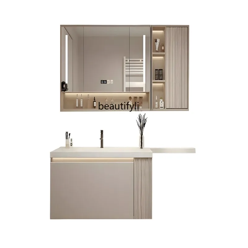 A076 Bathroom Cabinet Italian Stone Plate Seamless Ceramic Bathroom Simple Wash Face Handheld Transceiver Pool Basin Custom Oak
