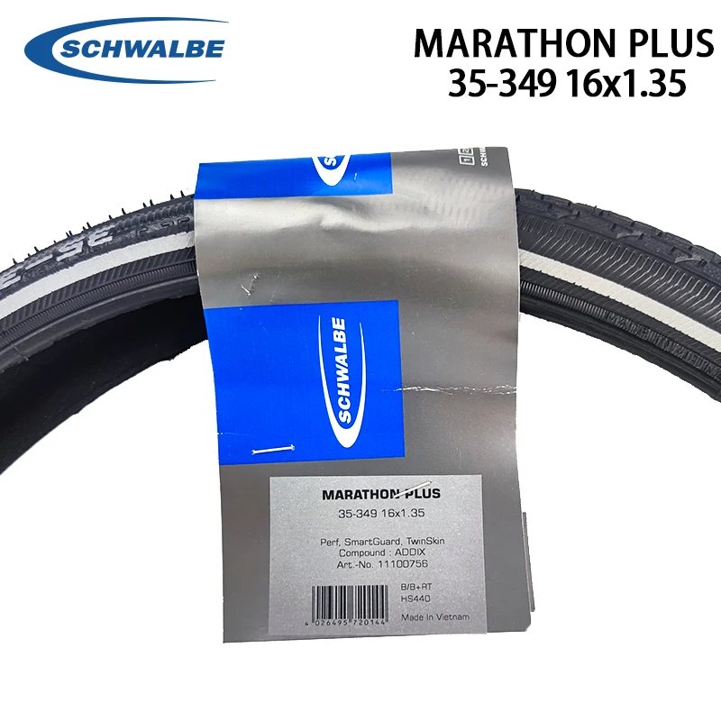 

SCHWALBE 16" Inch MARATHON PLUS 35-349 16x1.35 Black Reflex Wired Bicycle Tire Level 7 RaceGuard for Brompton Bike Cycling Parts