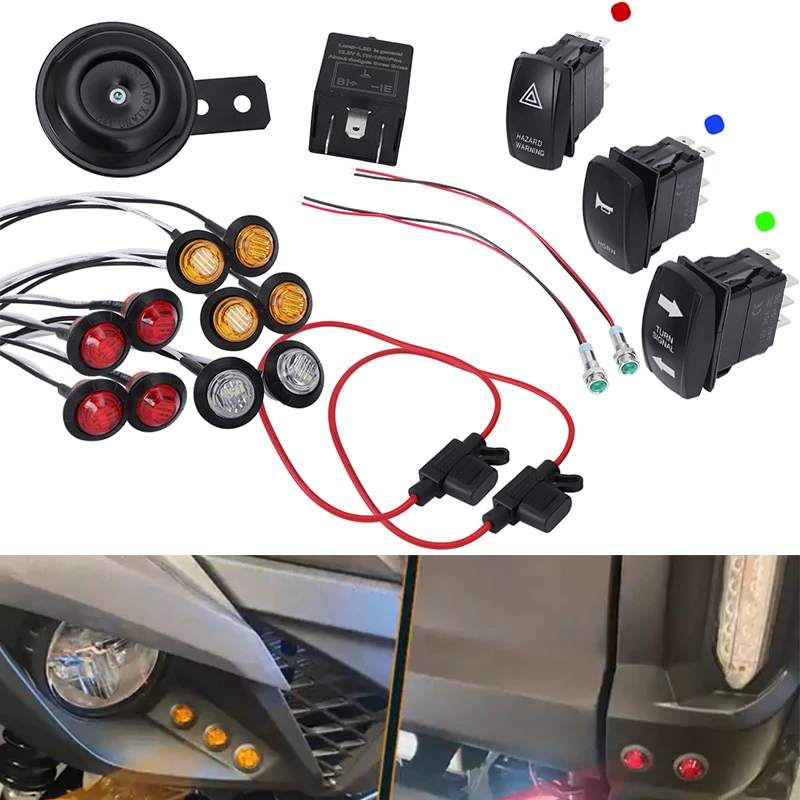 Universal UTV ATV SXS Street Legal Kit with Rocker Turn Signal Light Horn Hazard Switch Flasher Relay Fuse Line LED Lights