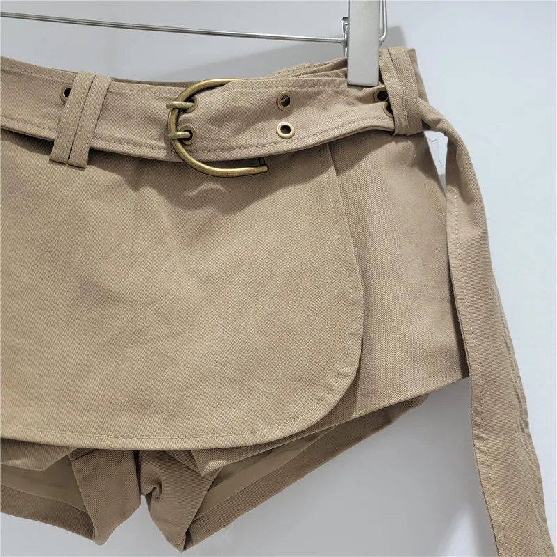 European and American Style Niche Sexy Hottie Low Waist Skirt Shorts Women's Design Sense with Belt Khaki Shorts Ladies
