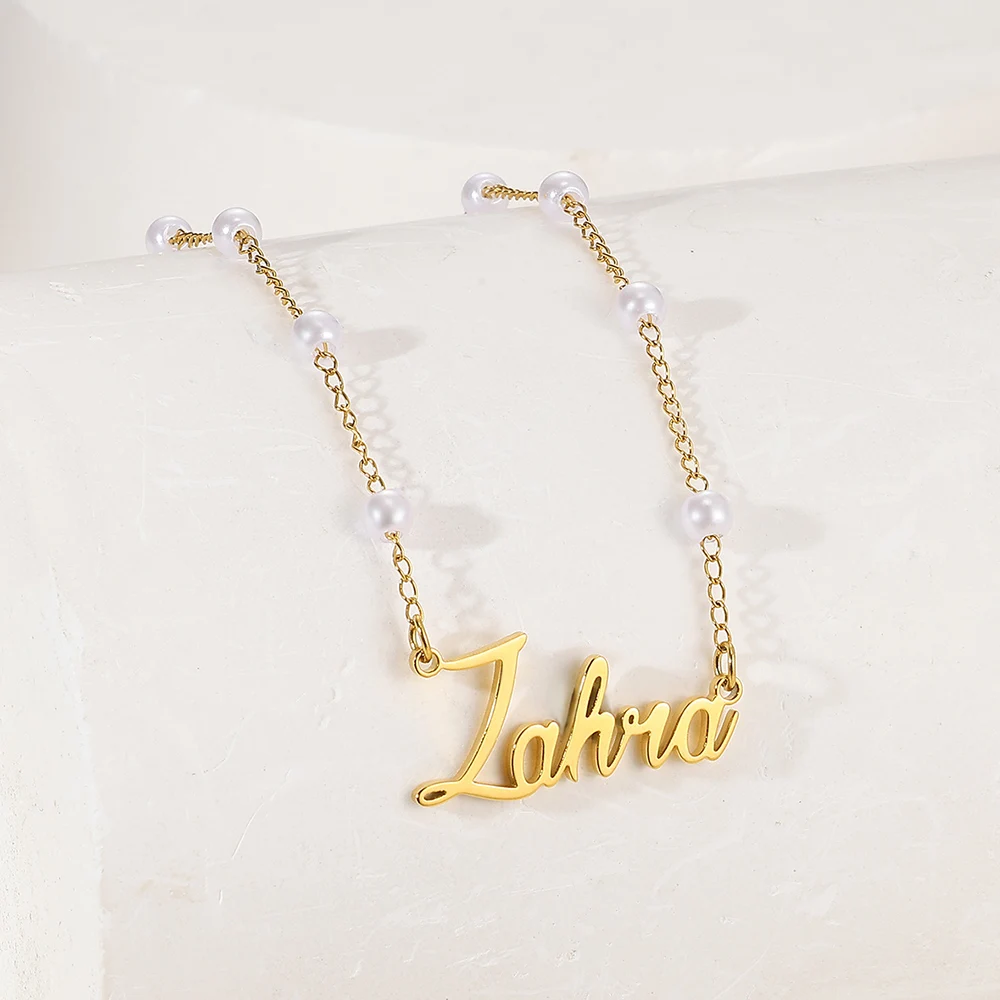 1 Pcs Custom Name Choker Nameplate Pendant Artificial Pearl Chain Necklace For Women Personalized Stainless steel Jewelry Gift