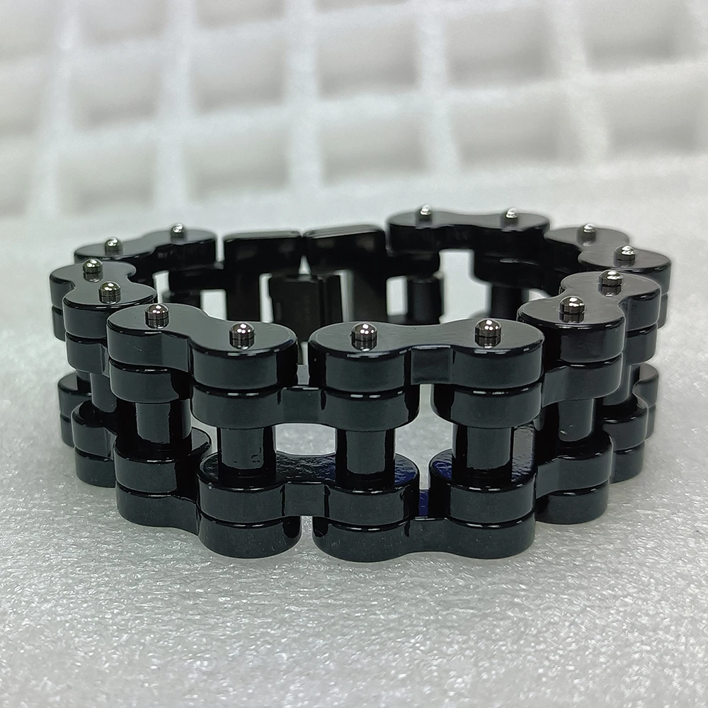 Black Men Thick Bracelets, Motorcycle Biker Bicycle Chain Link Bracelets For Men/Women, Punk Stainless Steel Jewelry