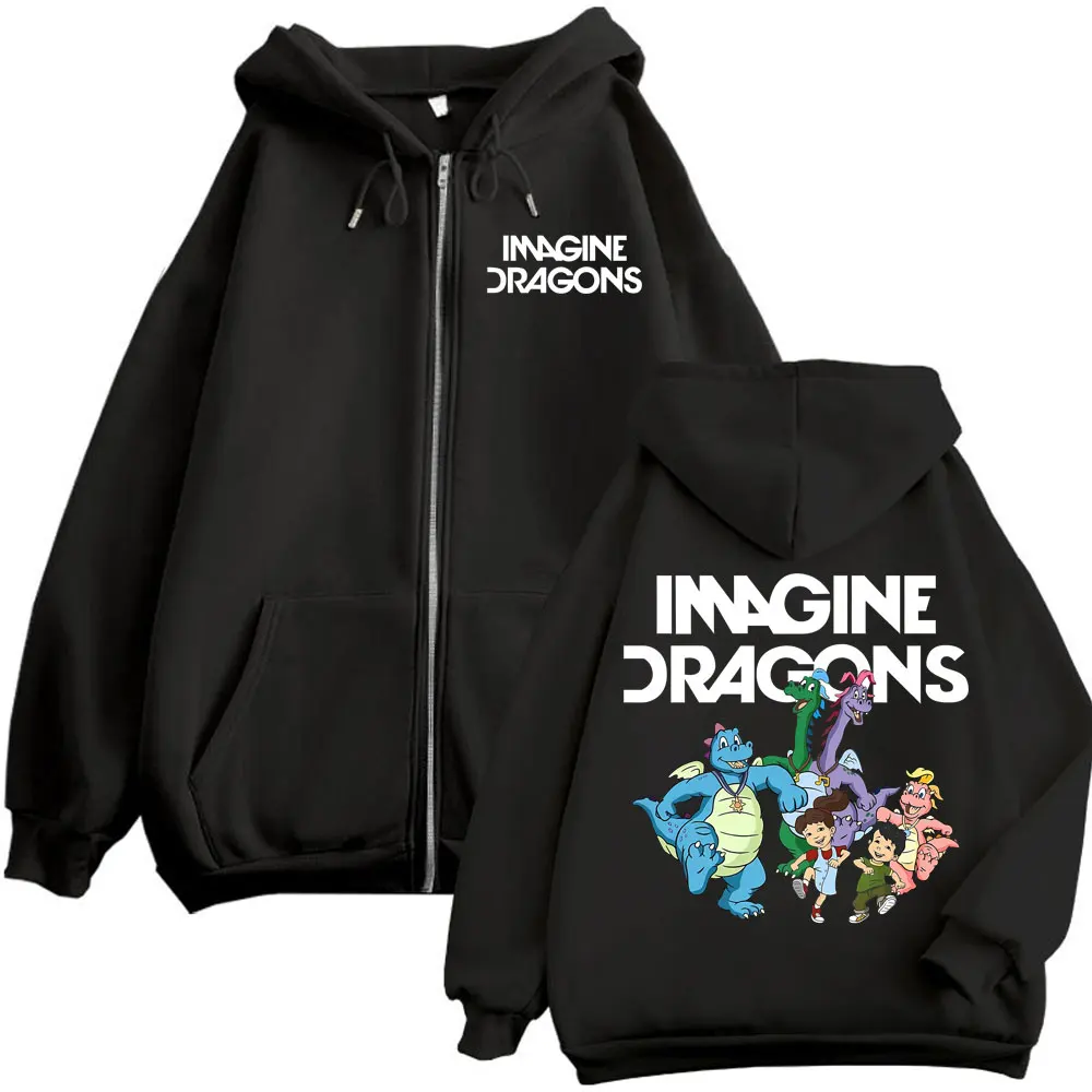

Rock Band Imagine Dragons Loom World Tour 2025 Zip Up Hoodie Fashion Cartoon Zipper Sweatshirts Men Women Casual Loose Pullovers