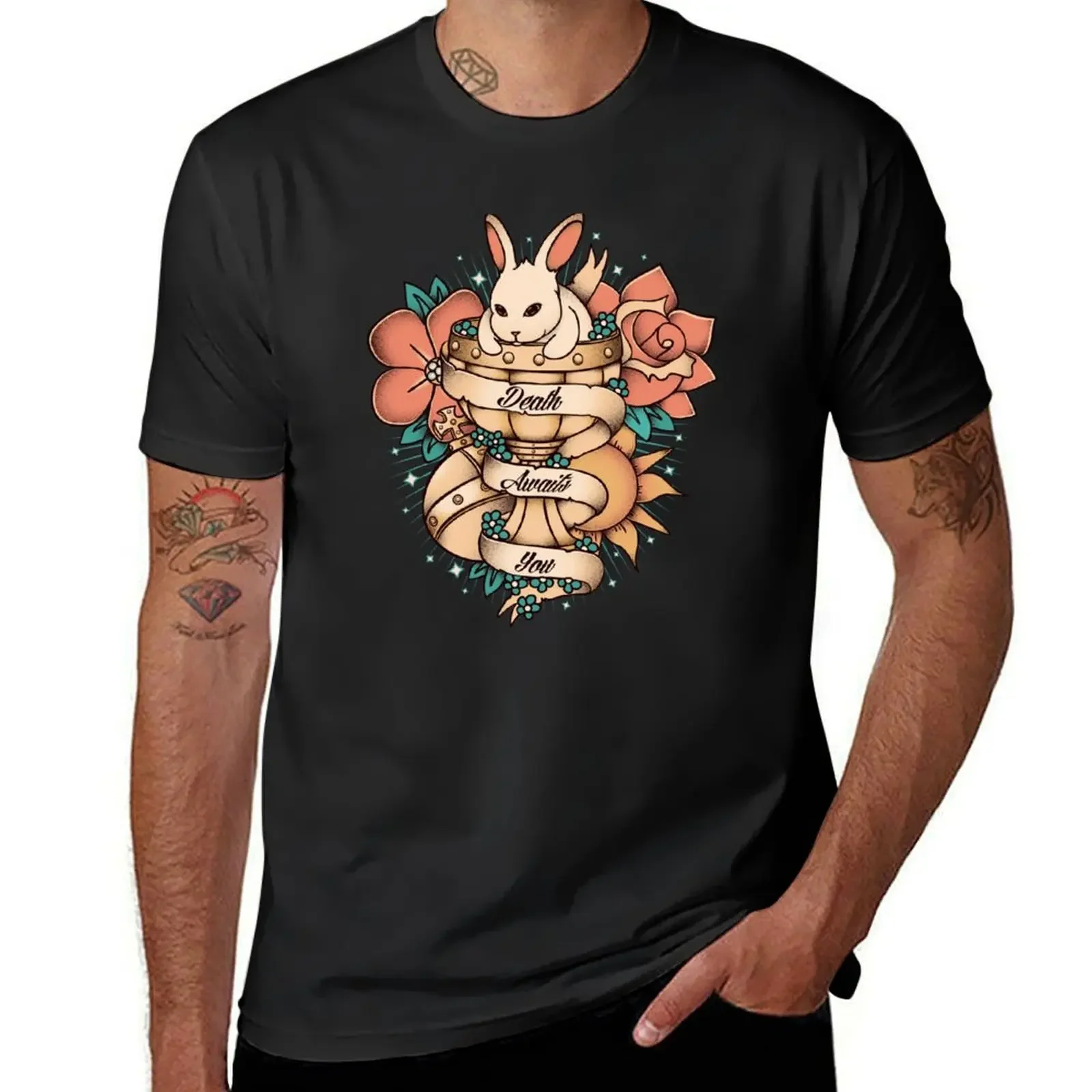 Holy grail - Death awaits you - Rabbit of Caerbannog T-Shirt Man t-shirt funny shirt cotton big and tall t shirts for men